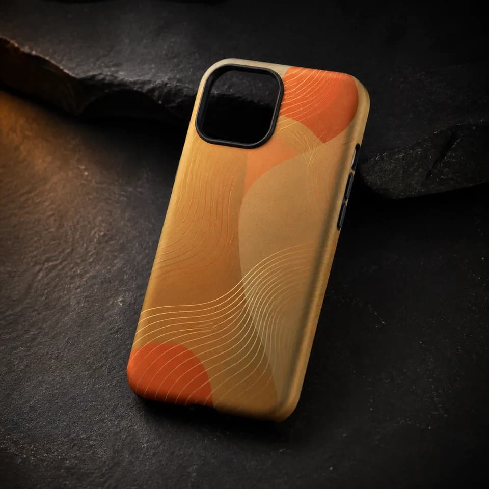 Original phone-case demonstration concept with amber line art
