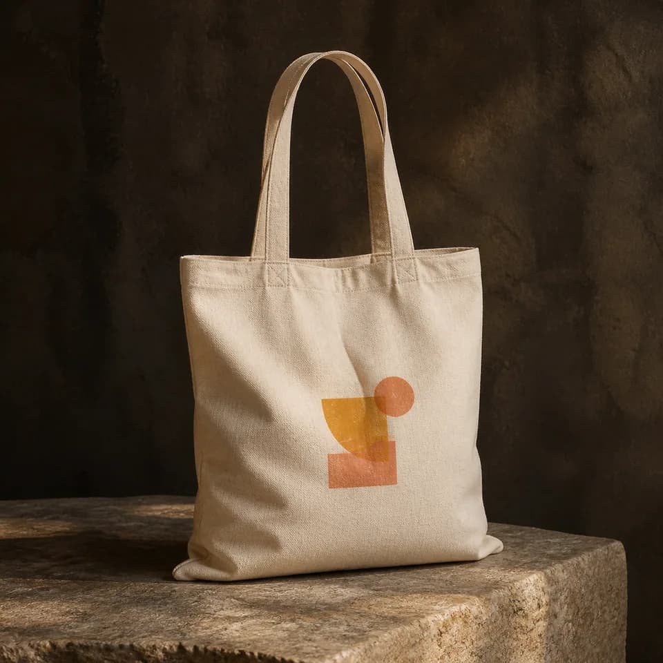 Original cotton tote demonstration concept with geometric artwork