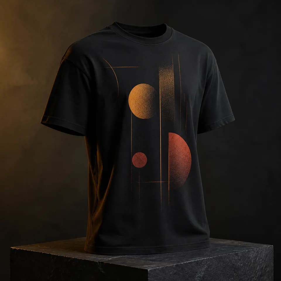 Original black T-shirt demonstration concept with abstract artwork